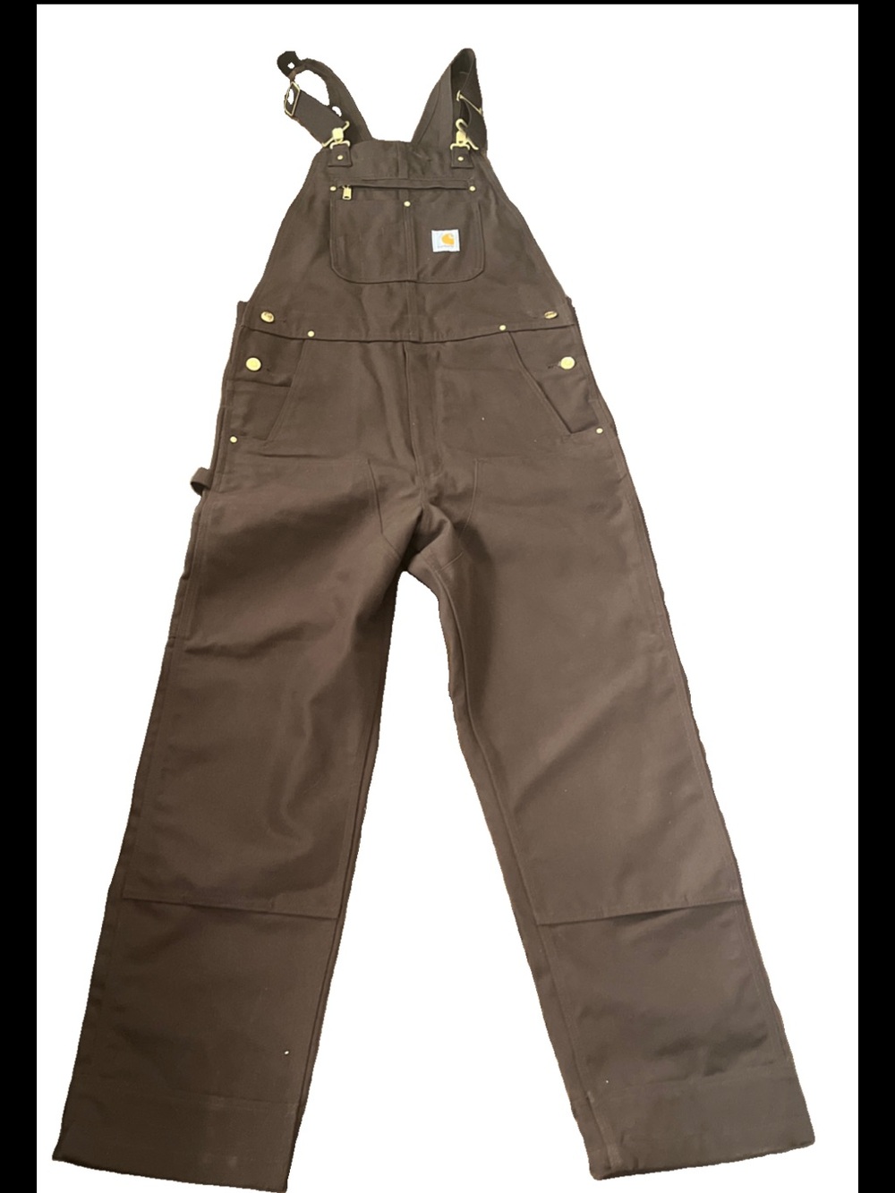 Carhartt Bib Overalls Mens 34X32 Brown Relaxed Fit Duck Canvas Double Knee R01-M